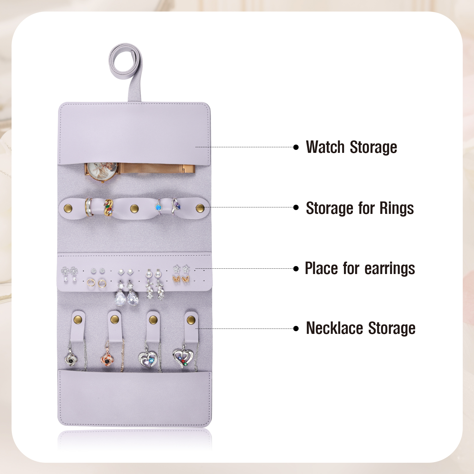 Personalised Jewellery Storage Roll Custom Birthday Flower Design Romantic Gift for Her | Lorajewel