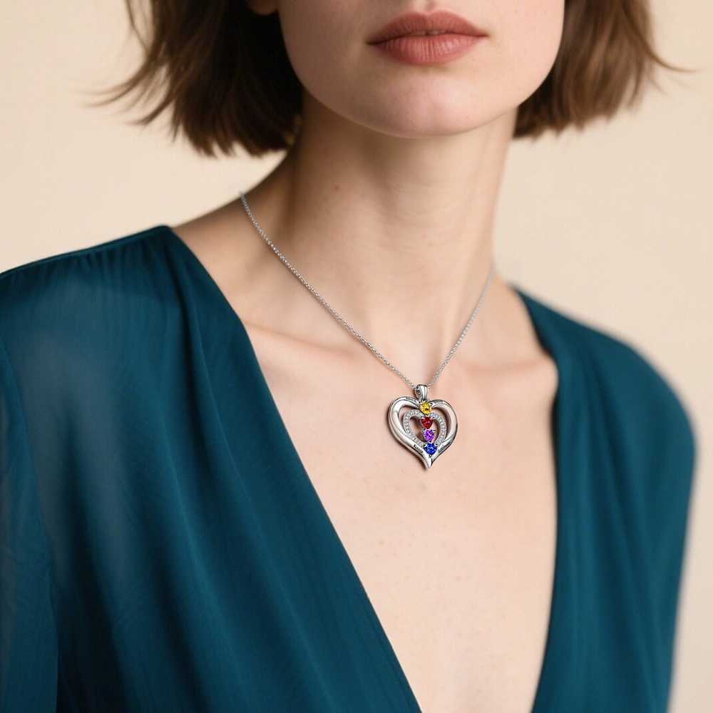 Personalised Family Heart Birthstone Necklace 2-4 Names