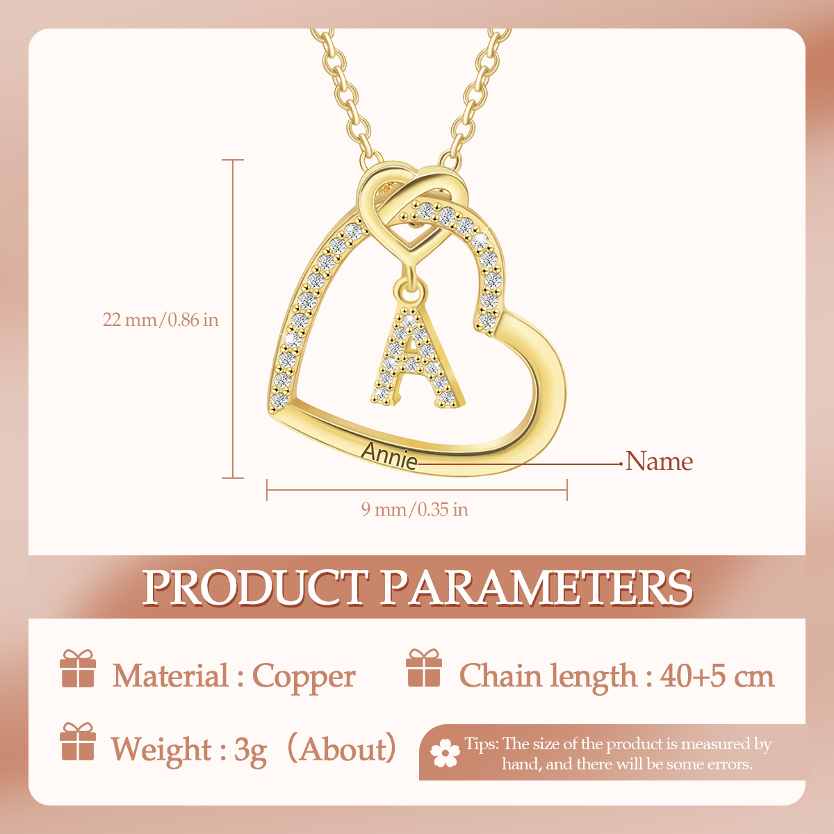 Personalized Letter Necklace 2 Hearts Custom Name & Letter Pendant Gift for Her | Jessemade