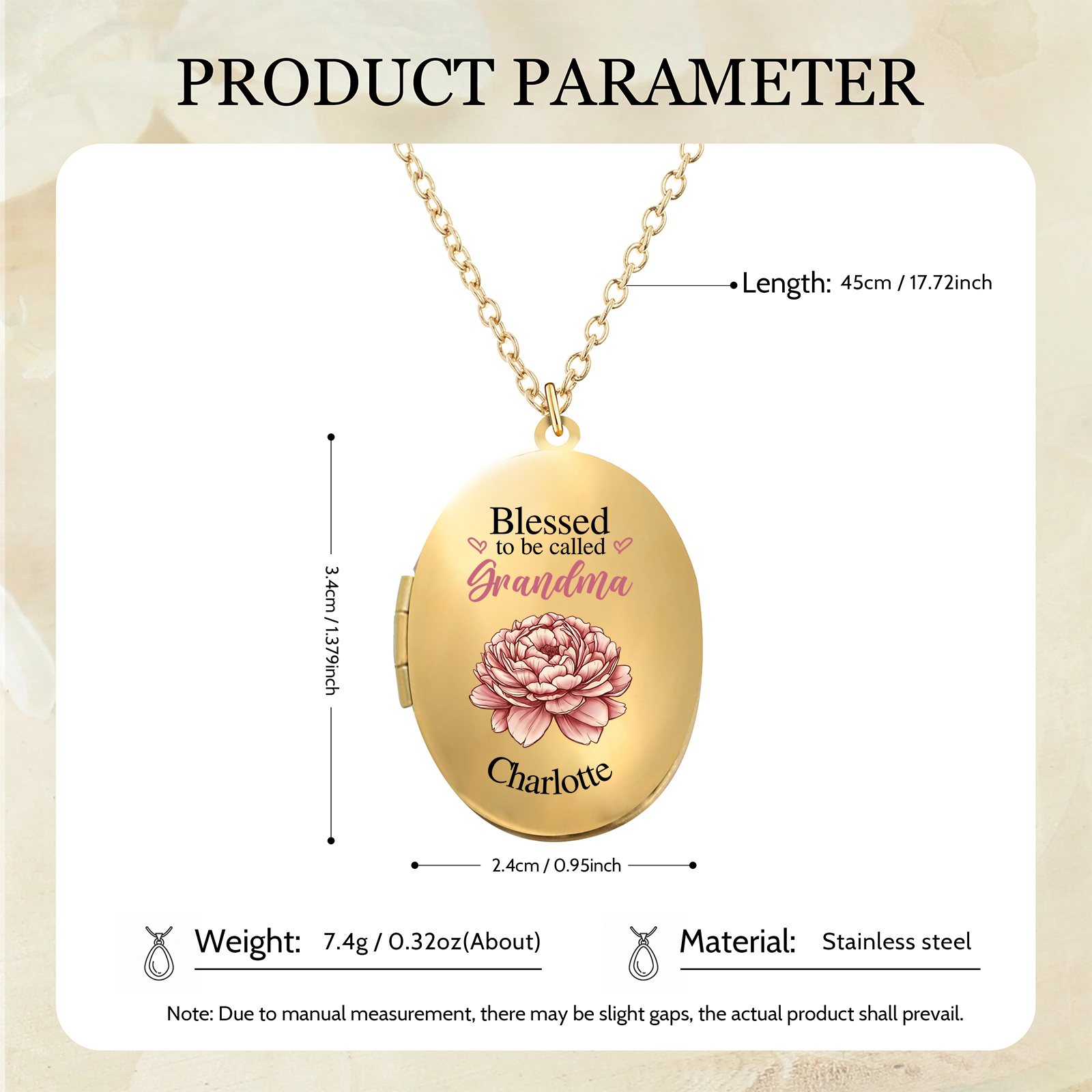 Personalised Birth Flower Locket Necklace, Custom 1 Photo  & 1 Name Pendant Gift for Grandma | Jessemade