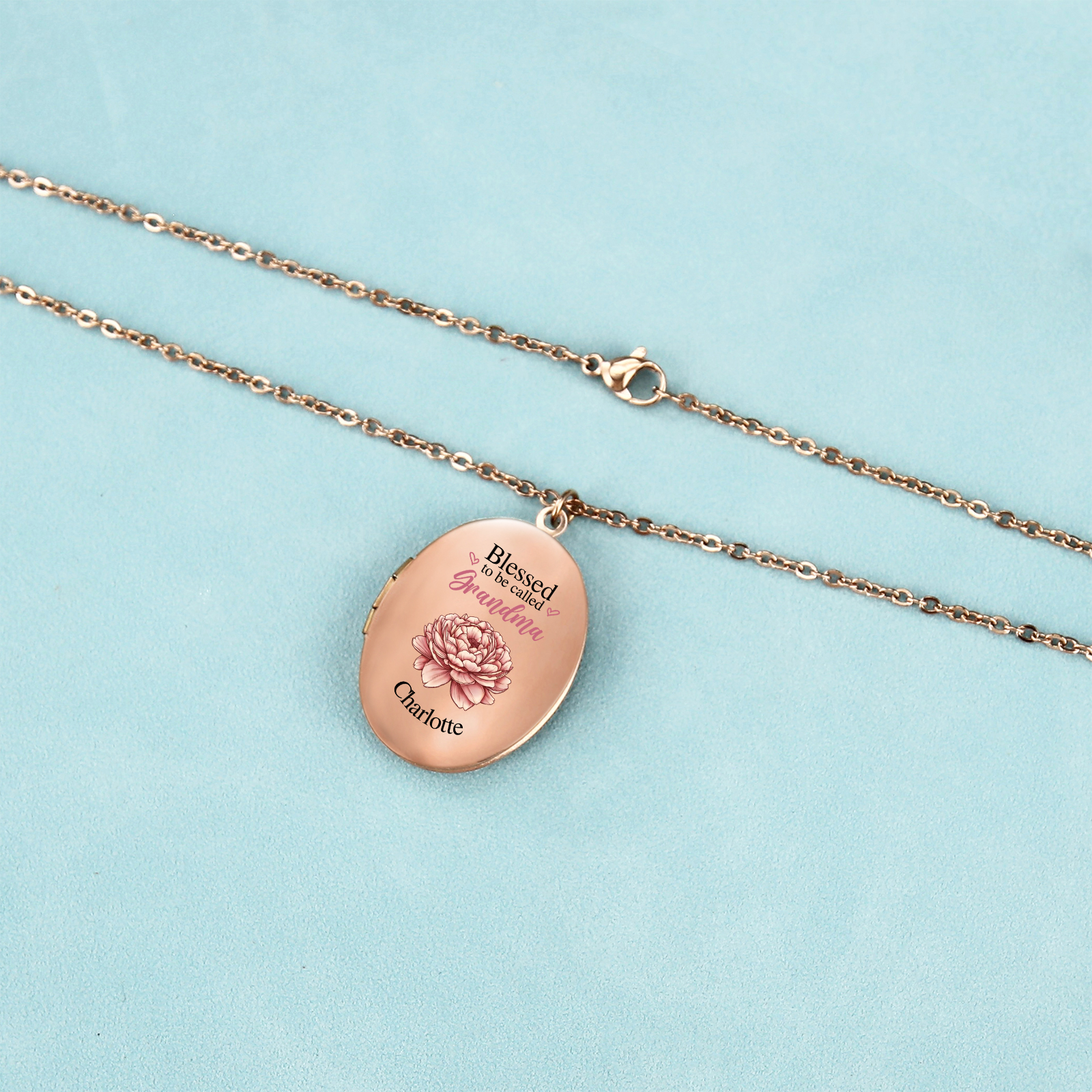 Personalised Birth Flower Locket Necklace, Custom 1 Photo  & 1 Name Pendant Gift for Grandma | Jessemade