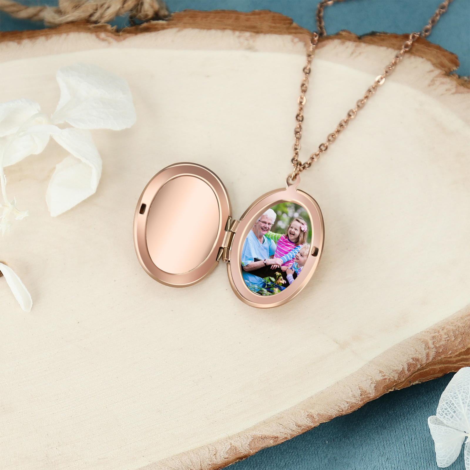 Personalised Birth Flower Locket Necklace, Custom 1 Photo  & 1 Name Pendant Gift for Grandma | Jessemade