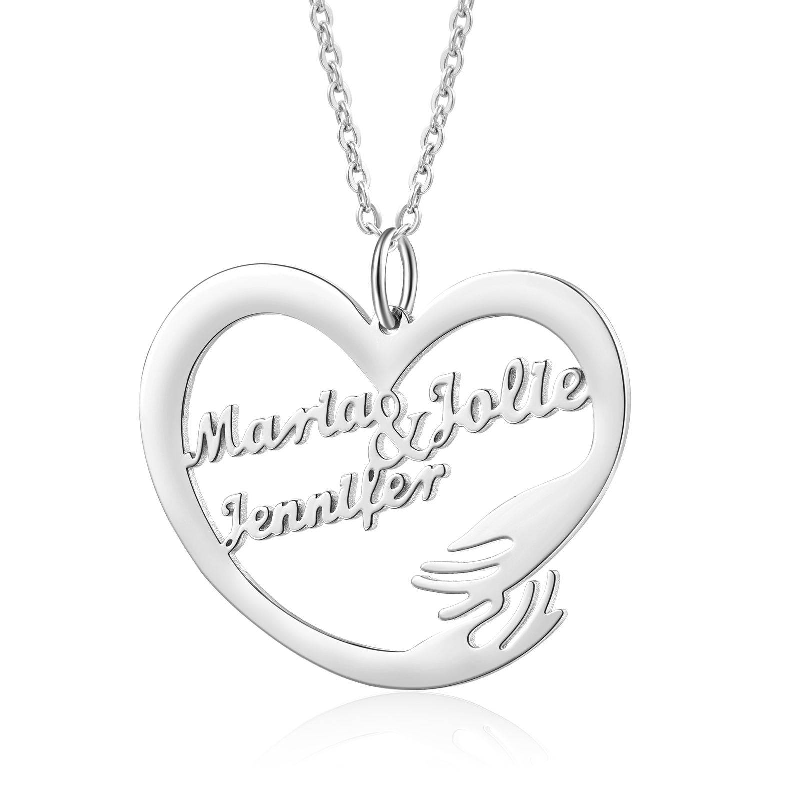 Personalised 3 Names Heart Name Necklace, Custom Women's Pendant Necklace Gift for Women | Jessemade