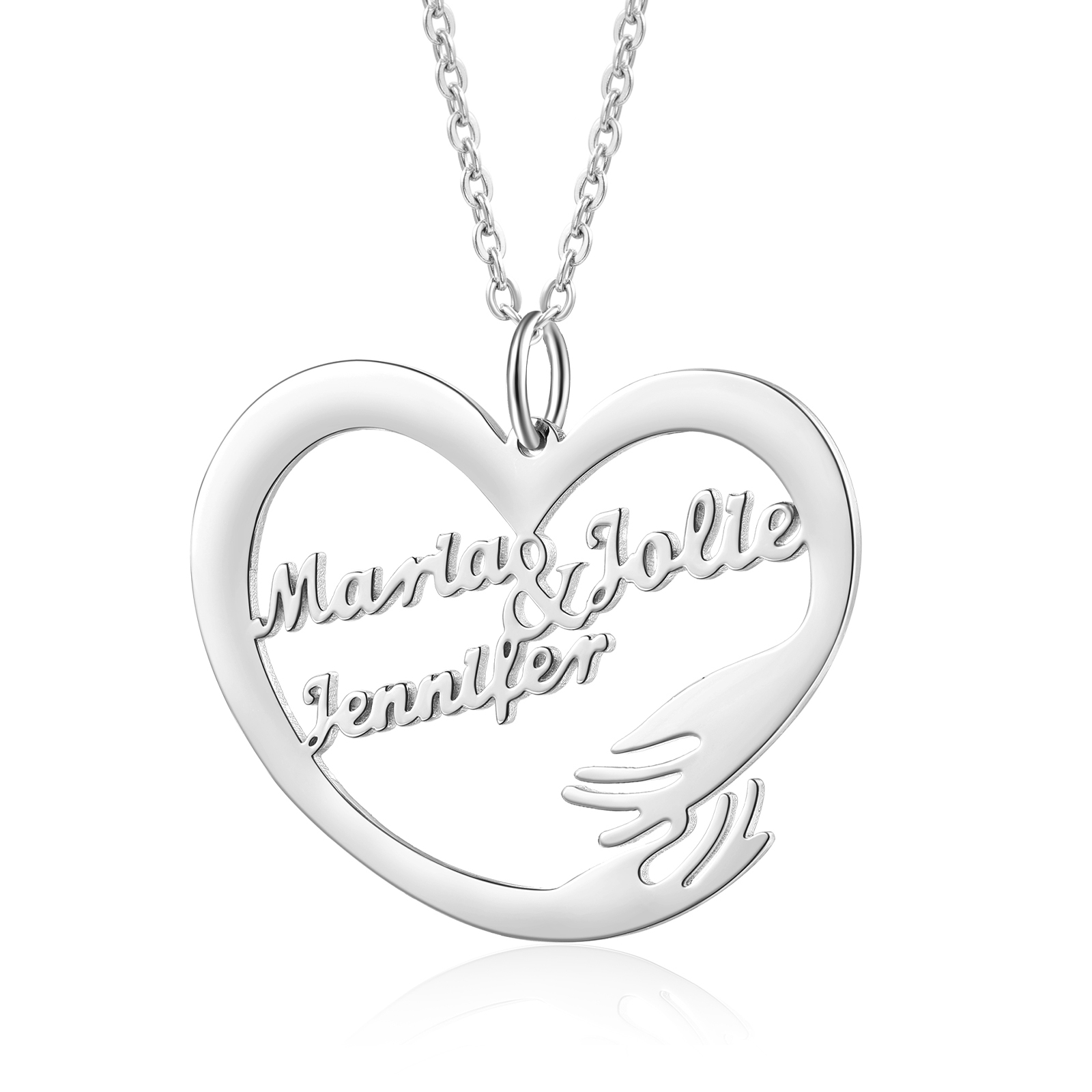 Personalised 3 Names Heart Name Necklace, Custom Women's Pendant Neckl