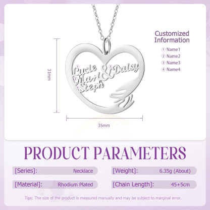 Personalised 4 Names Heart Name Necklace, Custom Women's Pendant Necklace Gift for Women | Jessemade