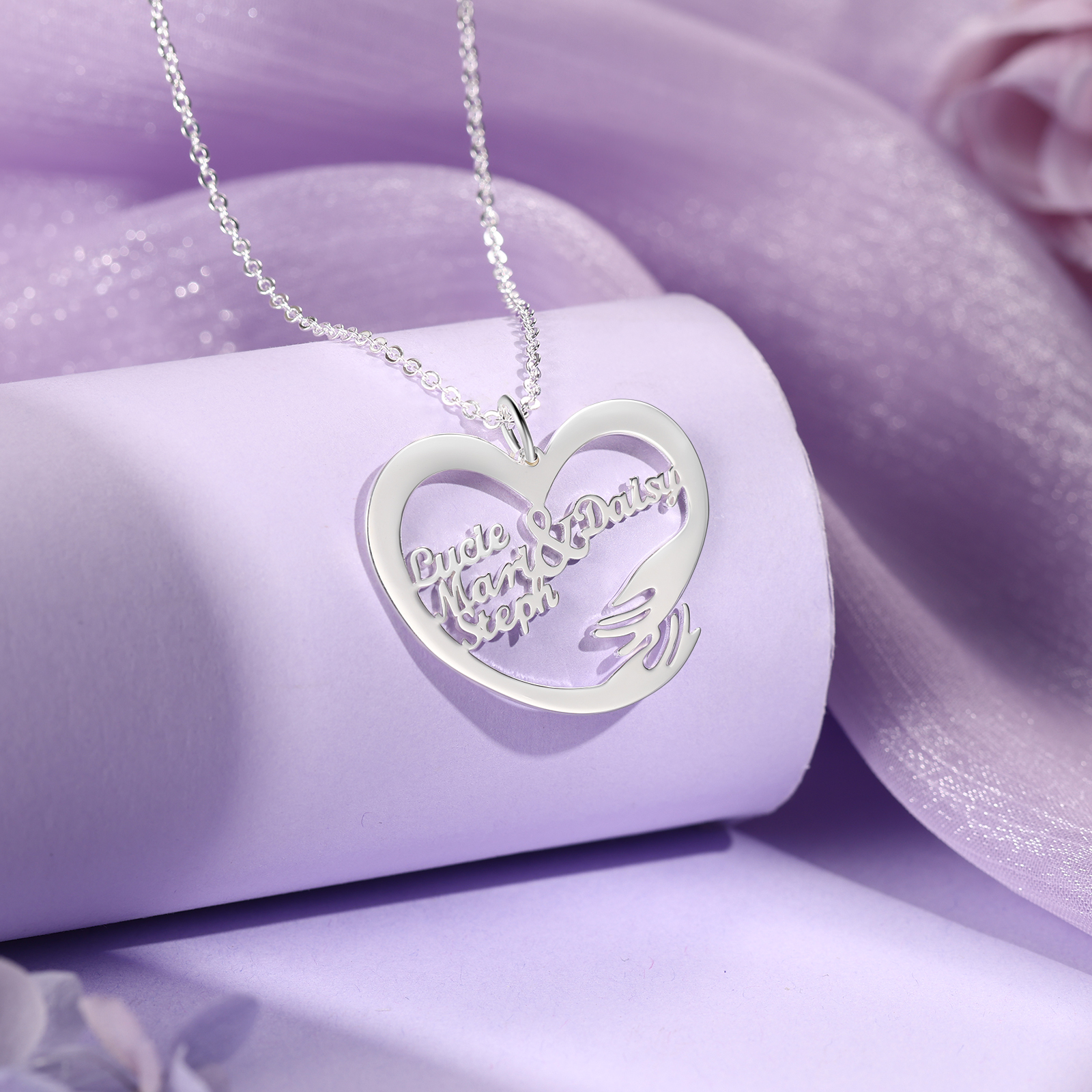 Personalised 4 Names Heart Name Necklace, Custom Women's Pendant Necklace Gift for Women | Jessemade