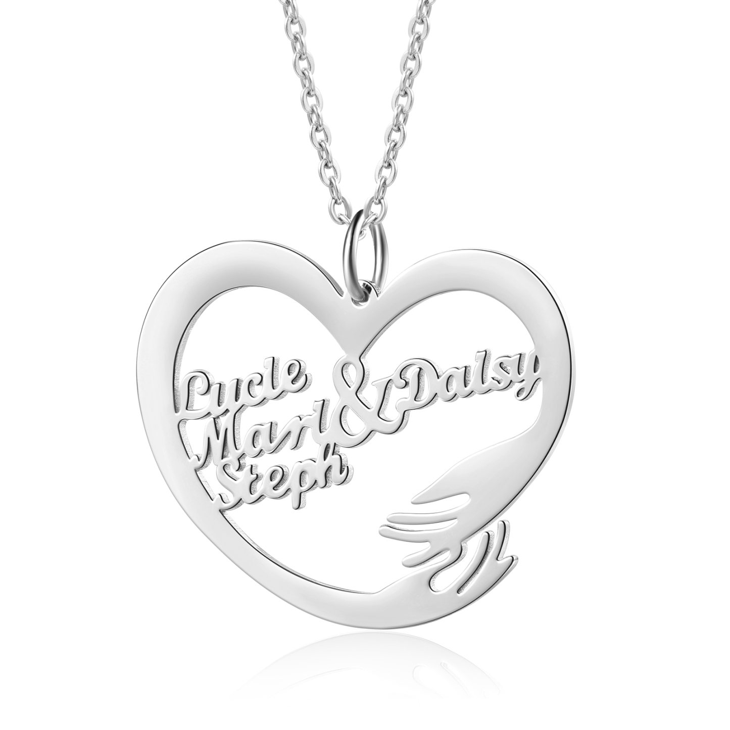 Personalised 4 Names Heart Name Necklace, Custom Women's Pendant Neckl