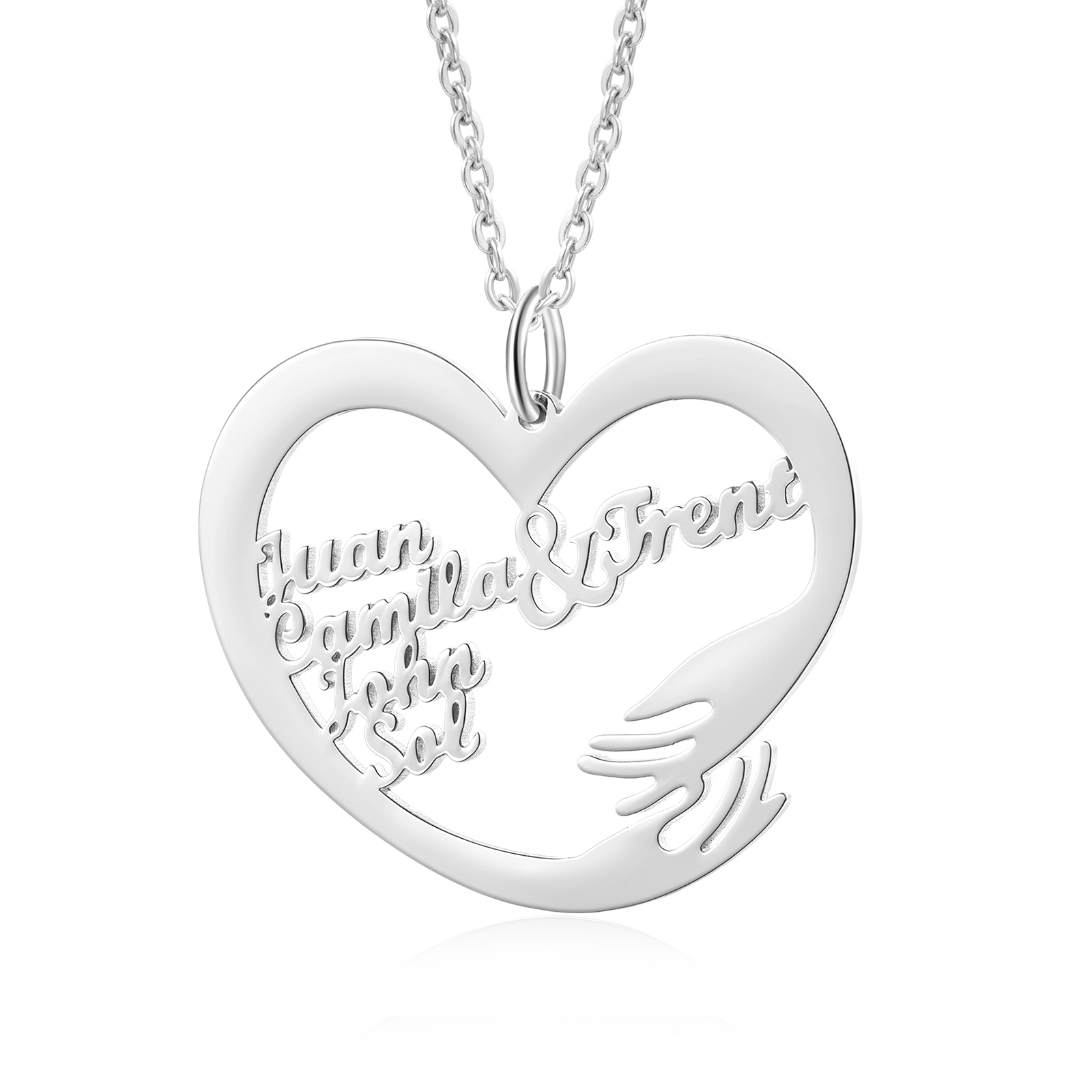 Personalised 5 Names Heart Name Necklace, Custom Women's Pendant Necklace Gift for Women | Jessemade