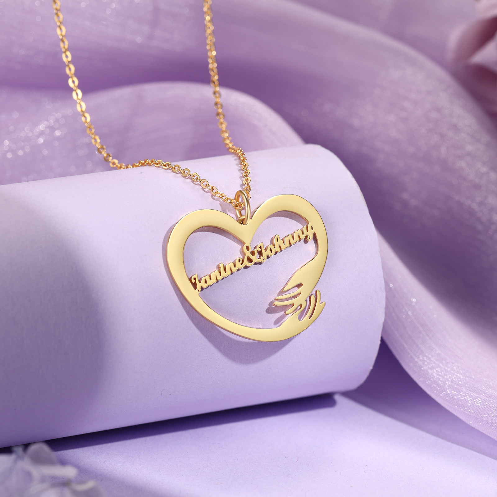 Personalised 2 Names Heart Name Necklace, Custom Women's Pendant Necklace Gift for Women | Jessemade