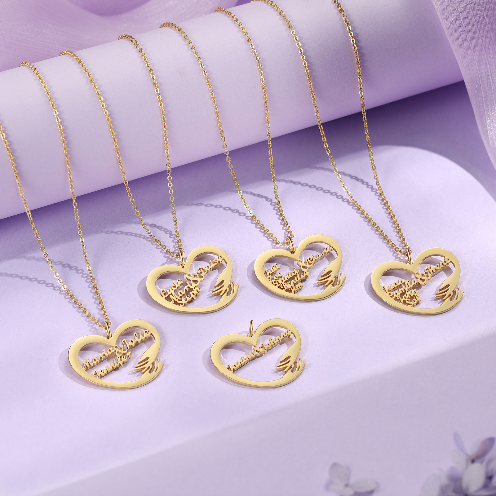Personalised 2 Names Heart Name Necklace, Custom Women's Pendant Necklace Gift for Women | Jessemade