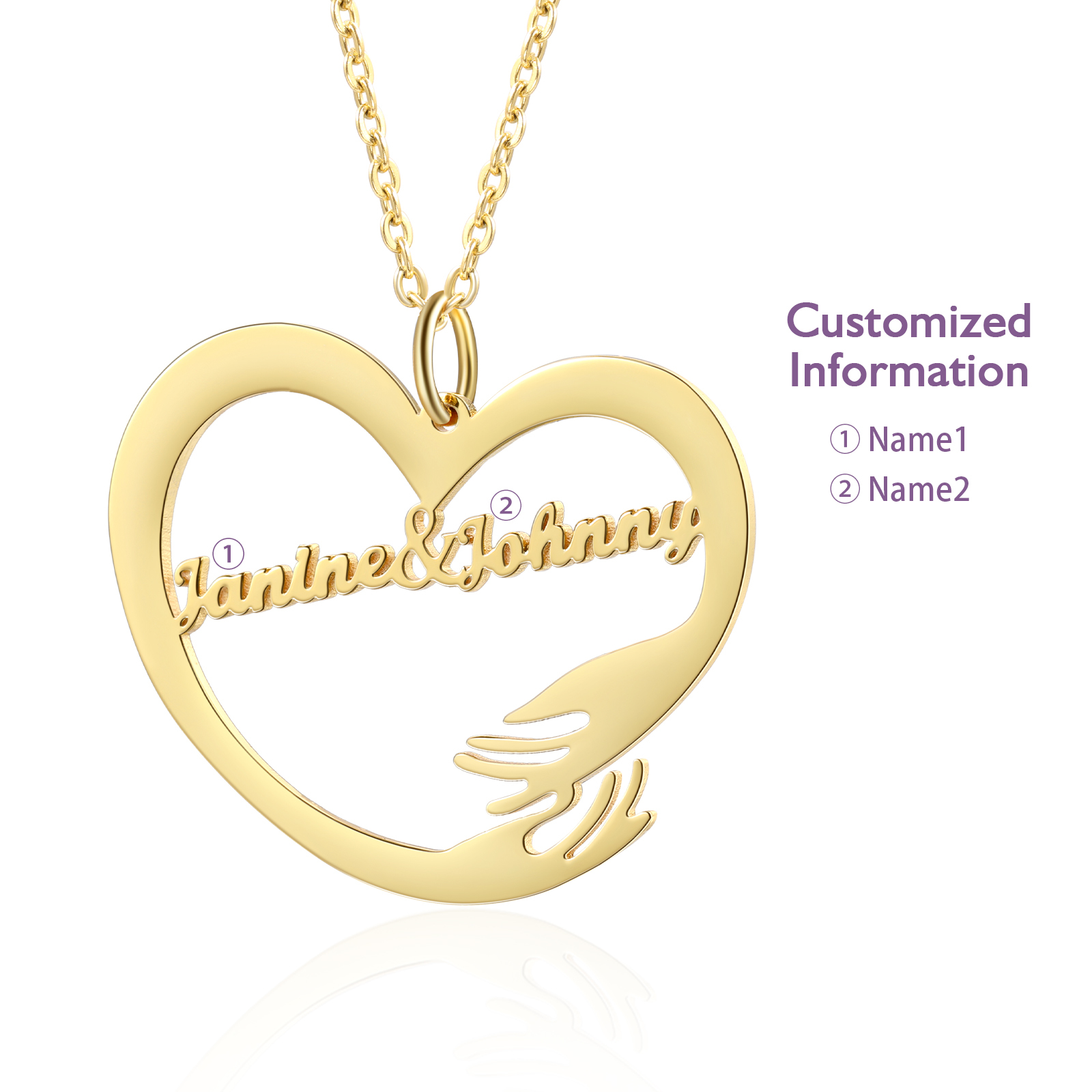 Personalised 2 Names Heart Name Necklace, Custom Women's Pendant Necklace Gift for Women | Jessemade