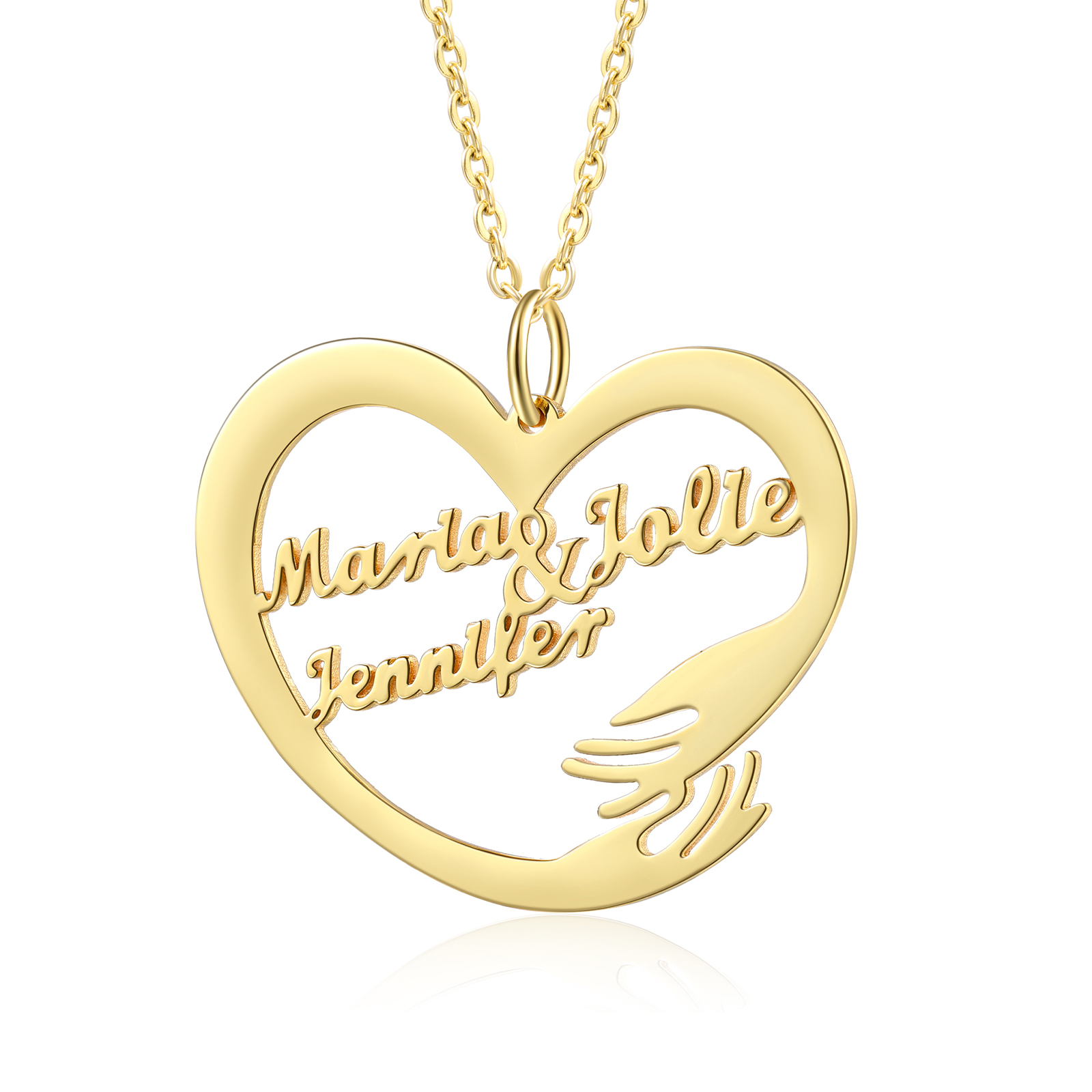 Personalised 3 Names Heart Name Necklace, Custom Women's Pendant Necklace Gift for Women | Jessemade