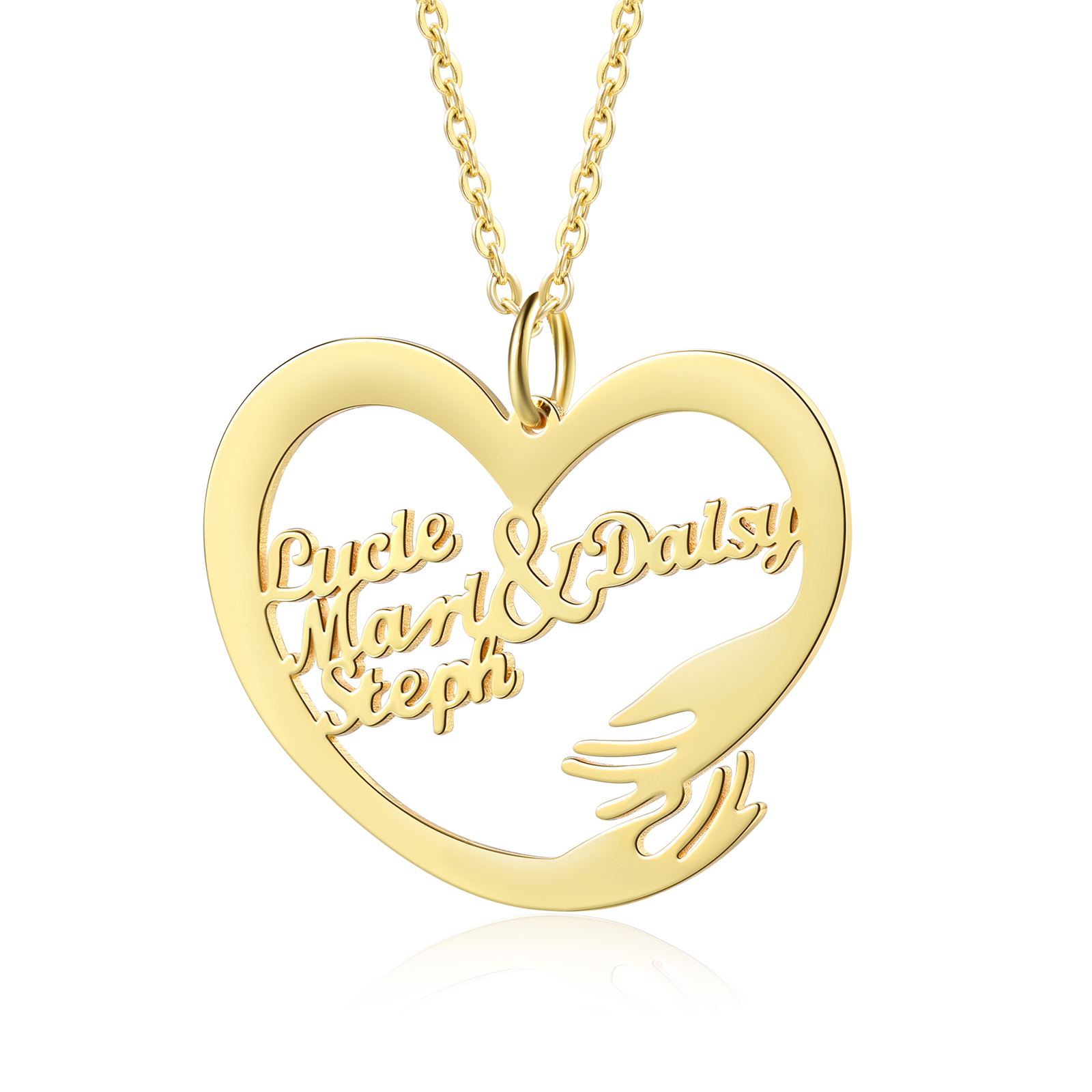 Personalised 4 Names Heart Name Necklace, Custom Women's Pendant Necklace Gift for Women | Jessemade