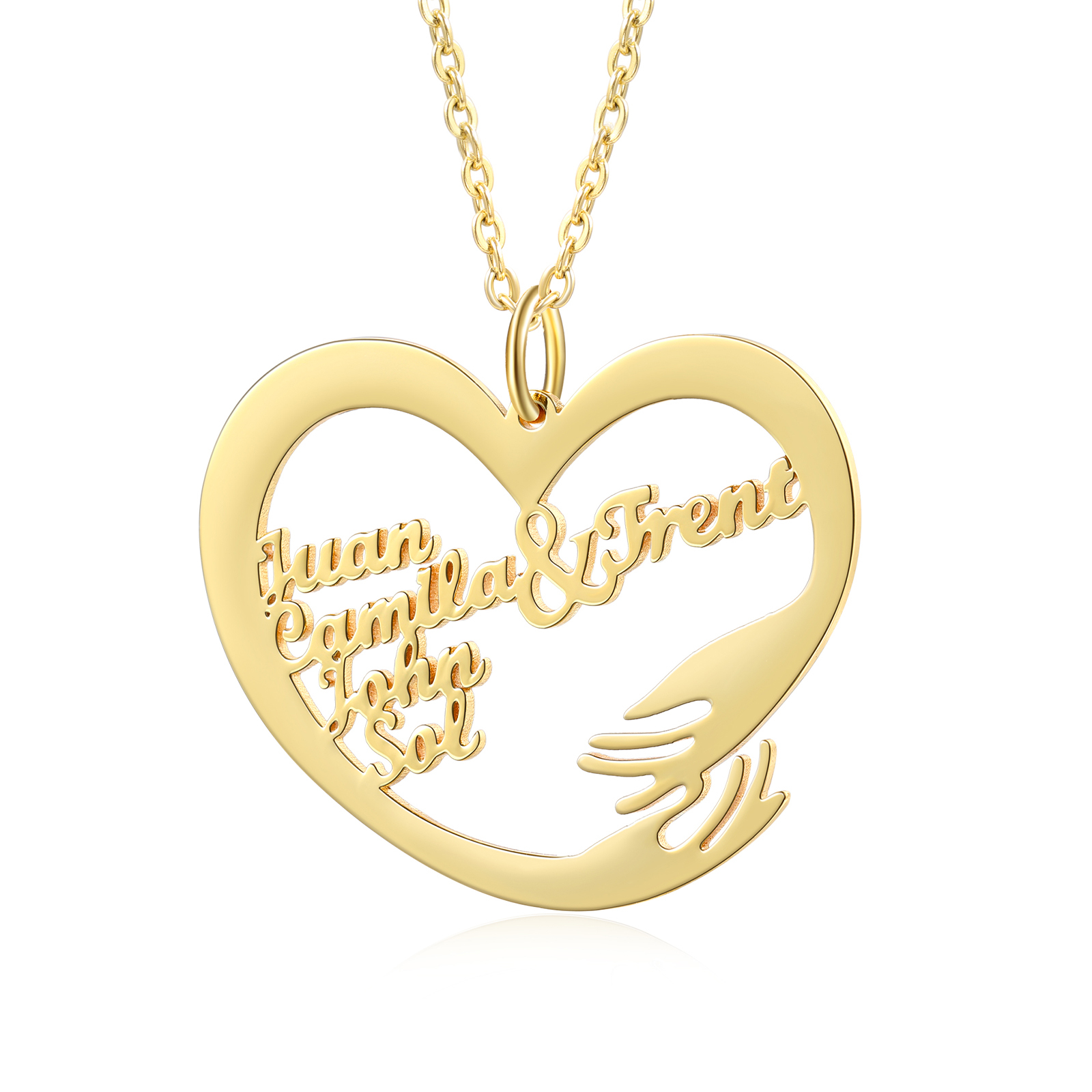 Personalised 5 Names Heart Name Necklace, Custom Women's Pendant Necklace Gift for Women | Jessemade