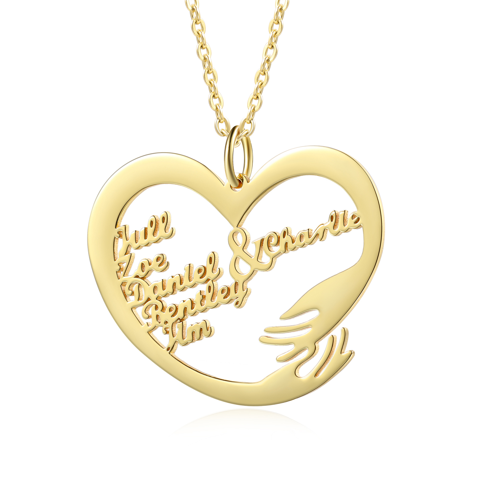 Personalised 6 Names Heart Name Necklace, Custom Women's Pendant Necklace Gift for Women | Jessemade