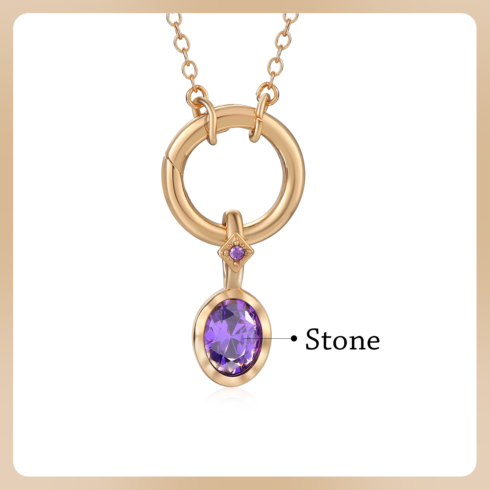 Personalised Birthstone Necklace, Custom Gold Pendant with Simulated Stone for Women | Jessemade
