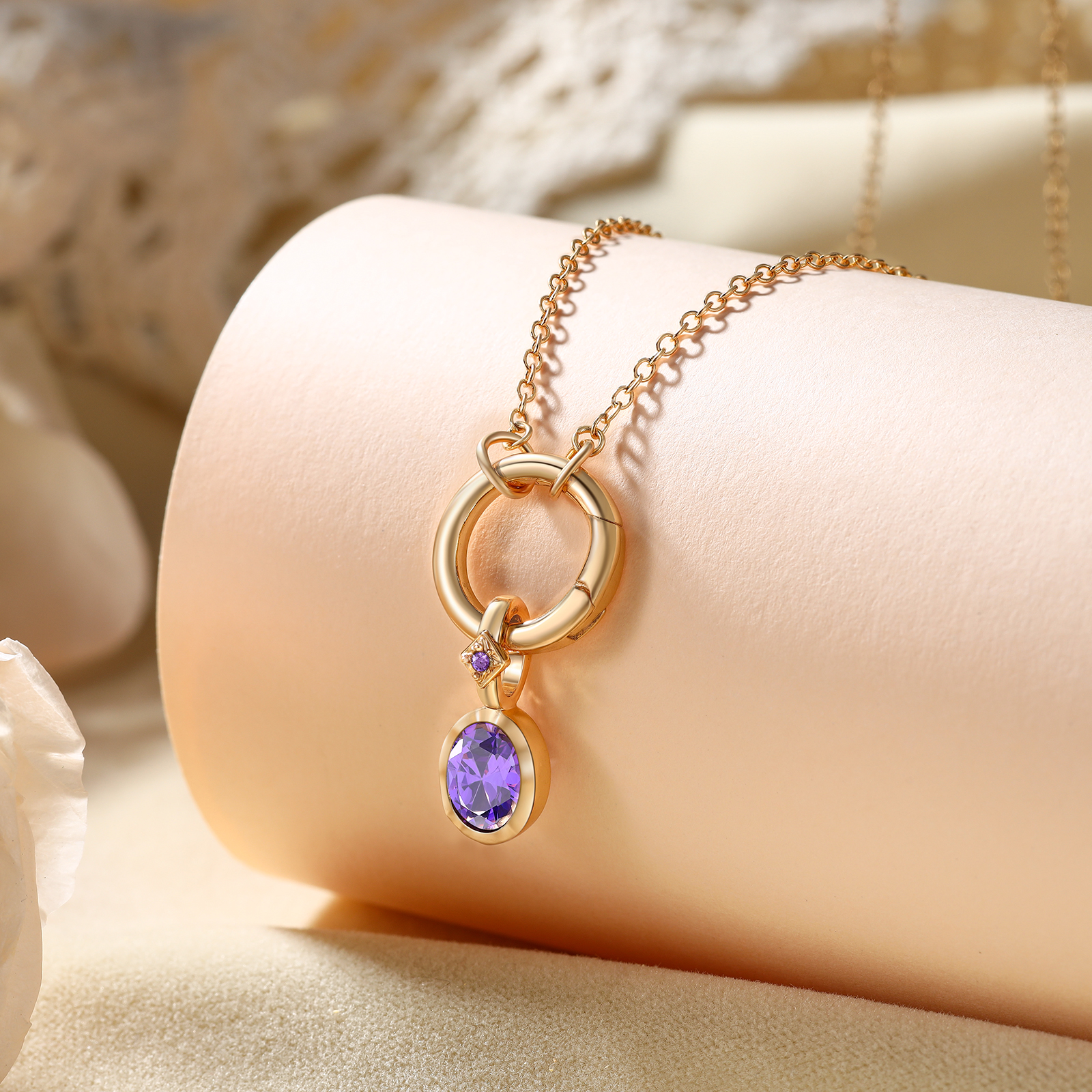 Personalised Birthstone Necklace, Custom Gold Pendant with Simulated Stone for Women | Jessemade