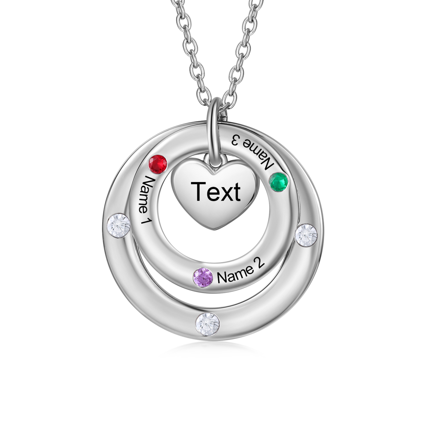 Personalised Women's Birthstone Necklace with 1-7 Names for Her