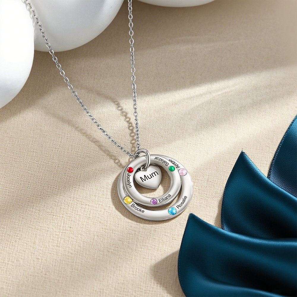 Personalised Women's Birthstone Necklace with 1-7 Names for Her