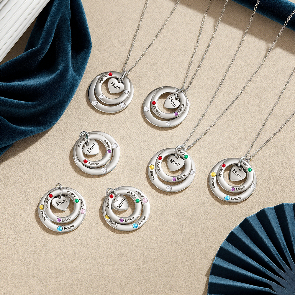 Personalised Women's Birthstone Necklace with 1-7 Names for Her