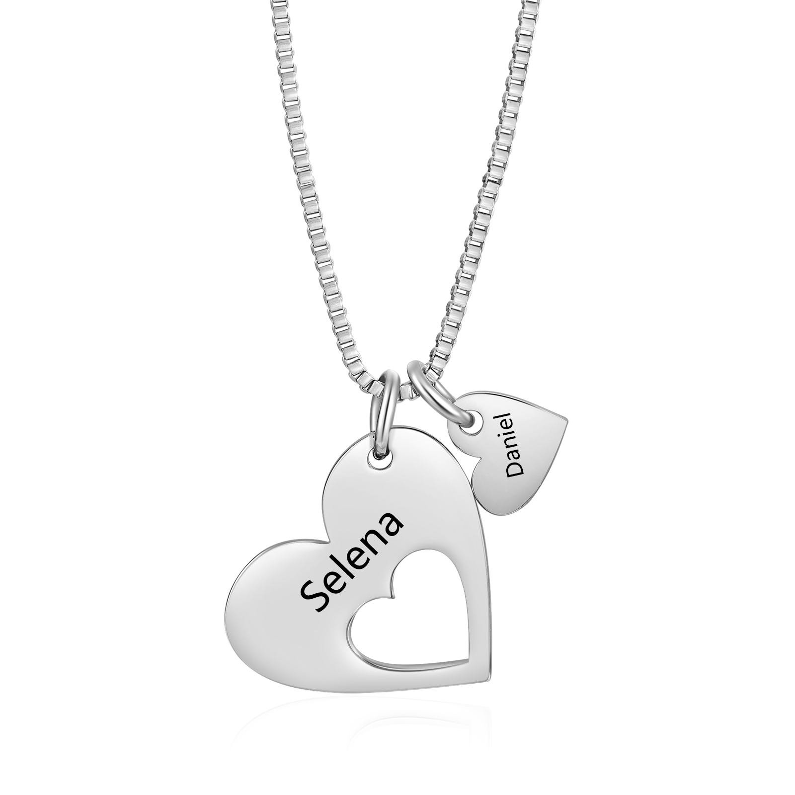 Personalised Heart Charm Necklace – Custom 2 Names Stainless Steel Necklace Gift for Her | Jessemade