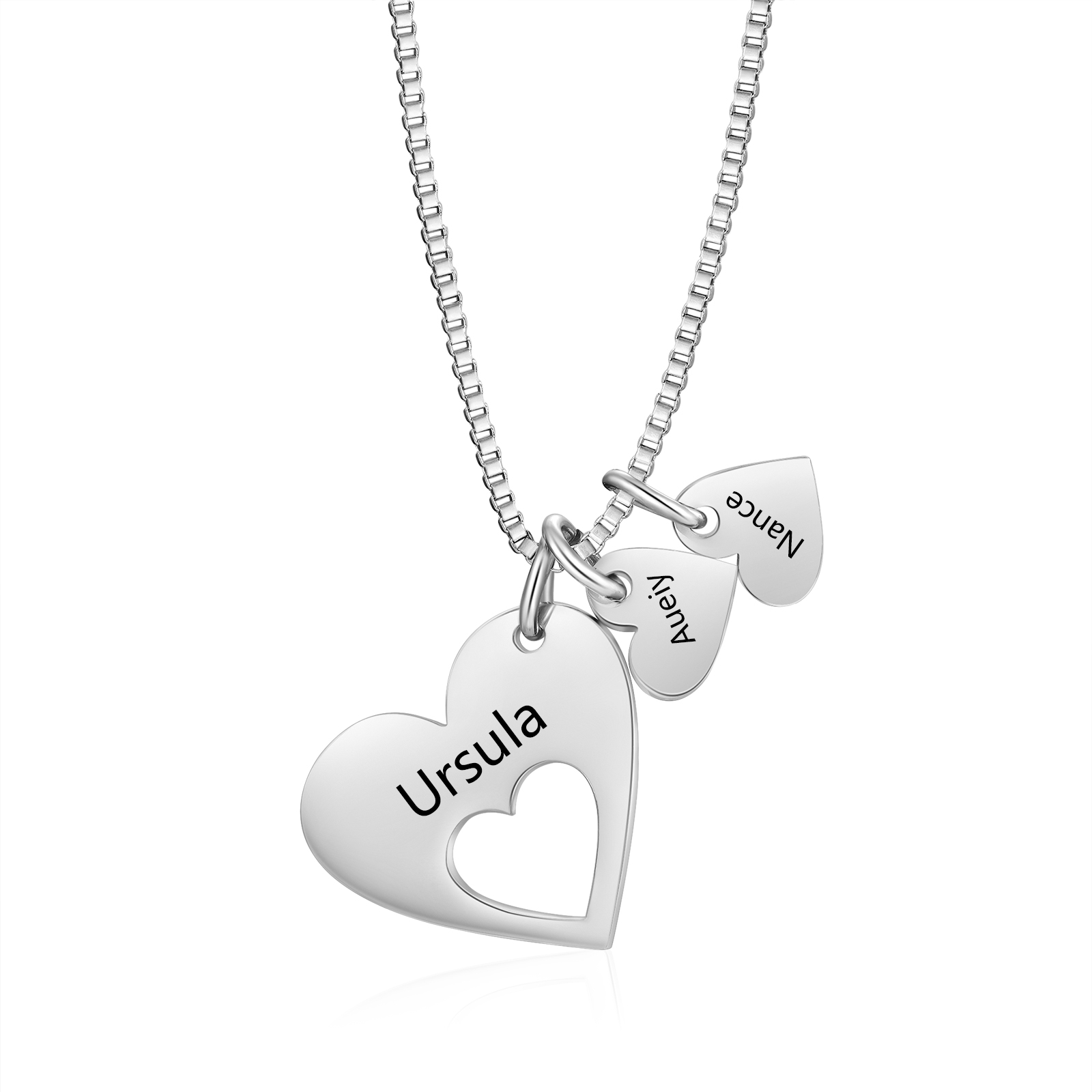 Personalised Heart Charm Necklace – Custom 3 Names Stainless Steel Necklace Gift for Her | Jessemade