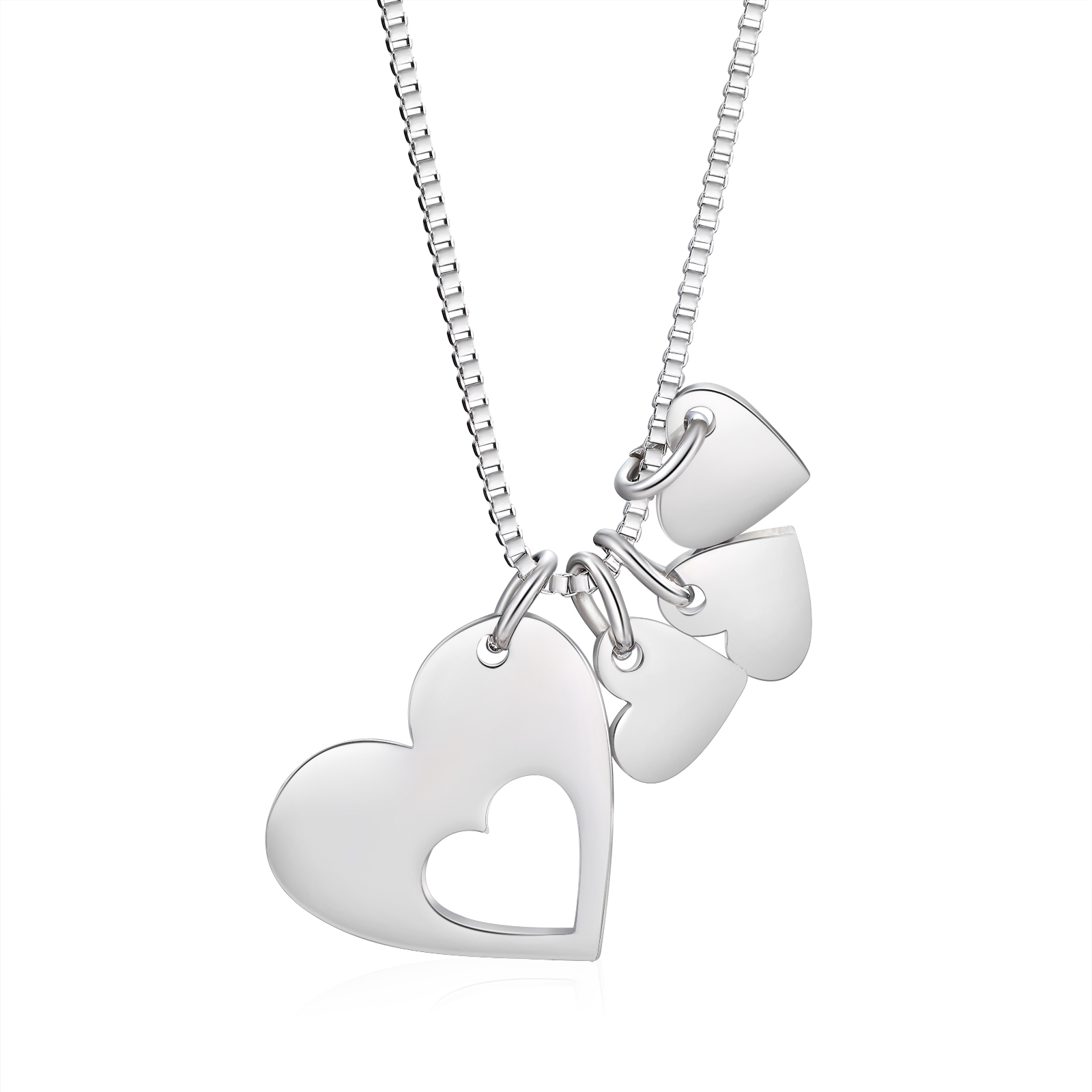 Personalised Heart Charm Necklace – Custom 4 Names Stainless Steel Necklace Gift for Her | Jessemade