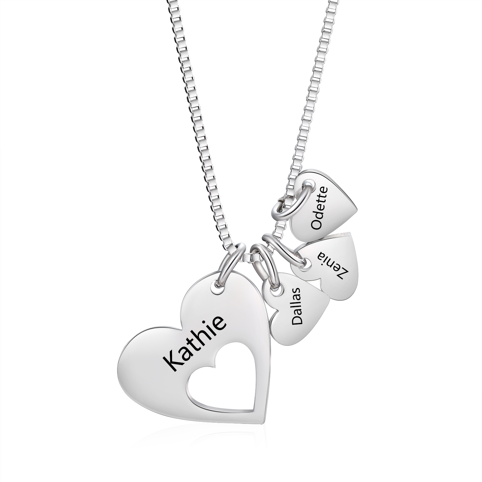 Personalised Heart Charm Necklace – Custom 4 Names Stainless Steel Necklace Gift for Her | Jessemade