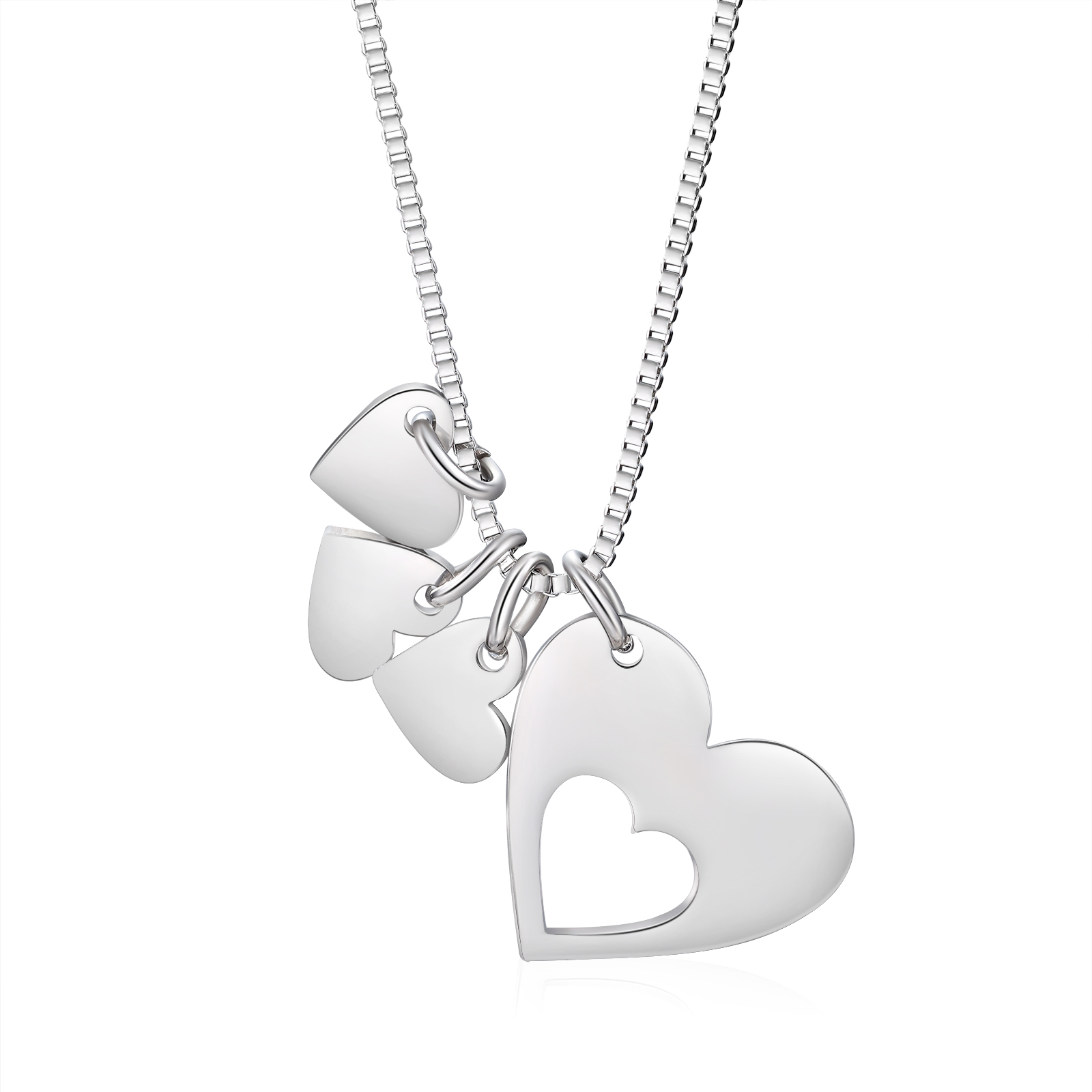 Personalised Heart Charm Necklace – Custom 4 Names Stainless Steel Necklace Gift for Her | Jessemade