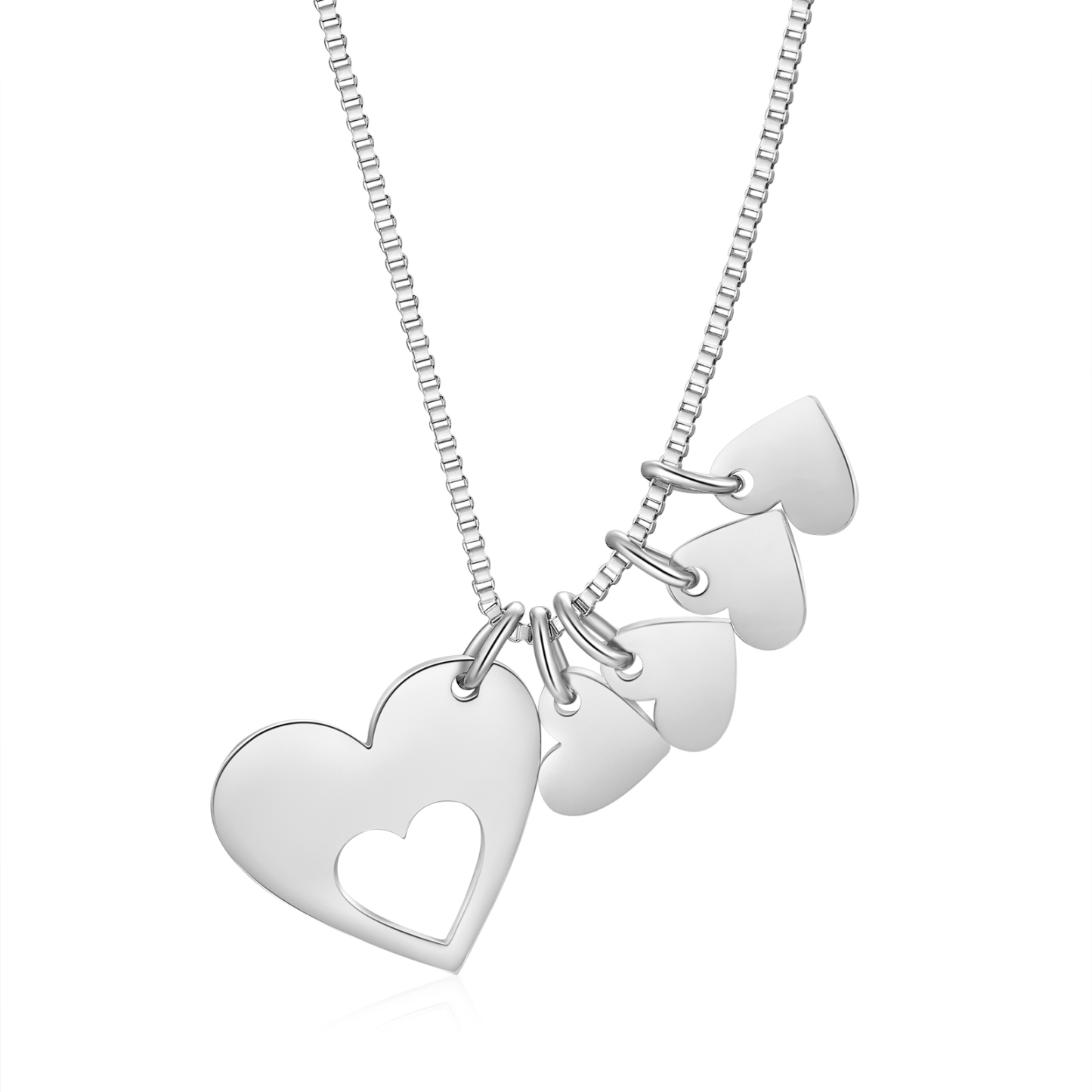 Personalised Heart Charm Necklace – Custom 5 Names Stainless Steel Necklace Gift for Her | Jessemade