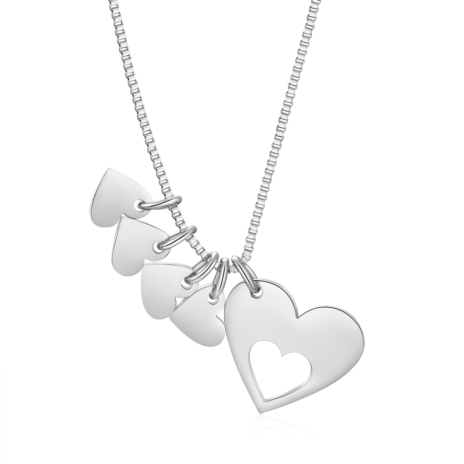 Personalised Heart Charm Necklace – Custom 5 Names Stainless Steel Necklace Gift for Her | Jessemade