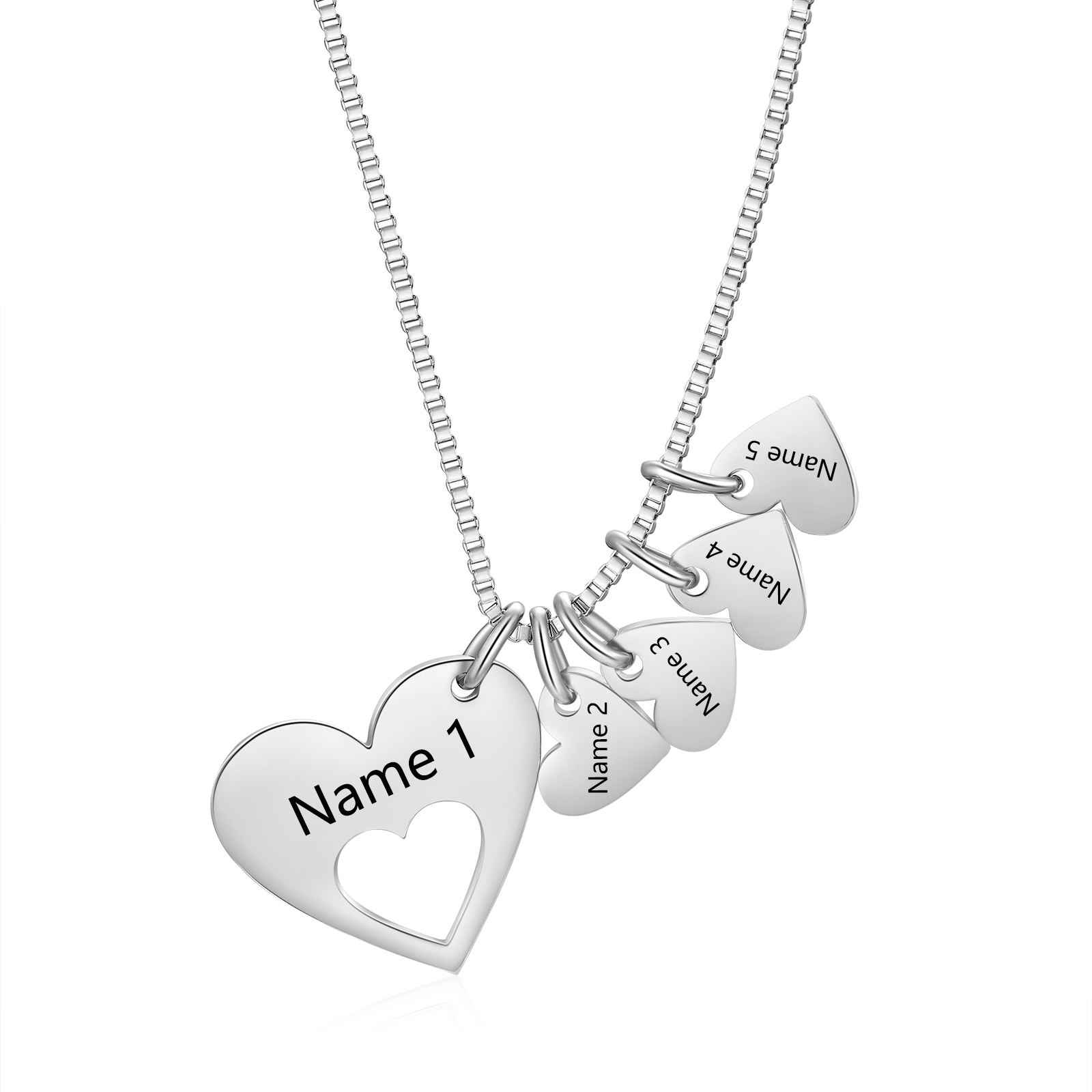 Personalised Heart Charm Necklace – Custom 5 Names Stainless Steel Necklace Gift for Her | Jessemade