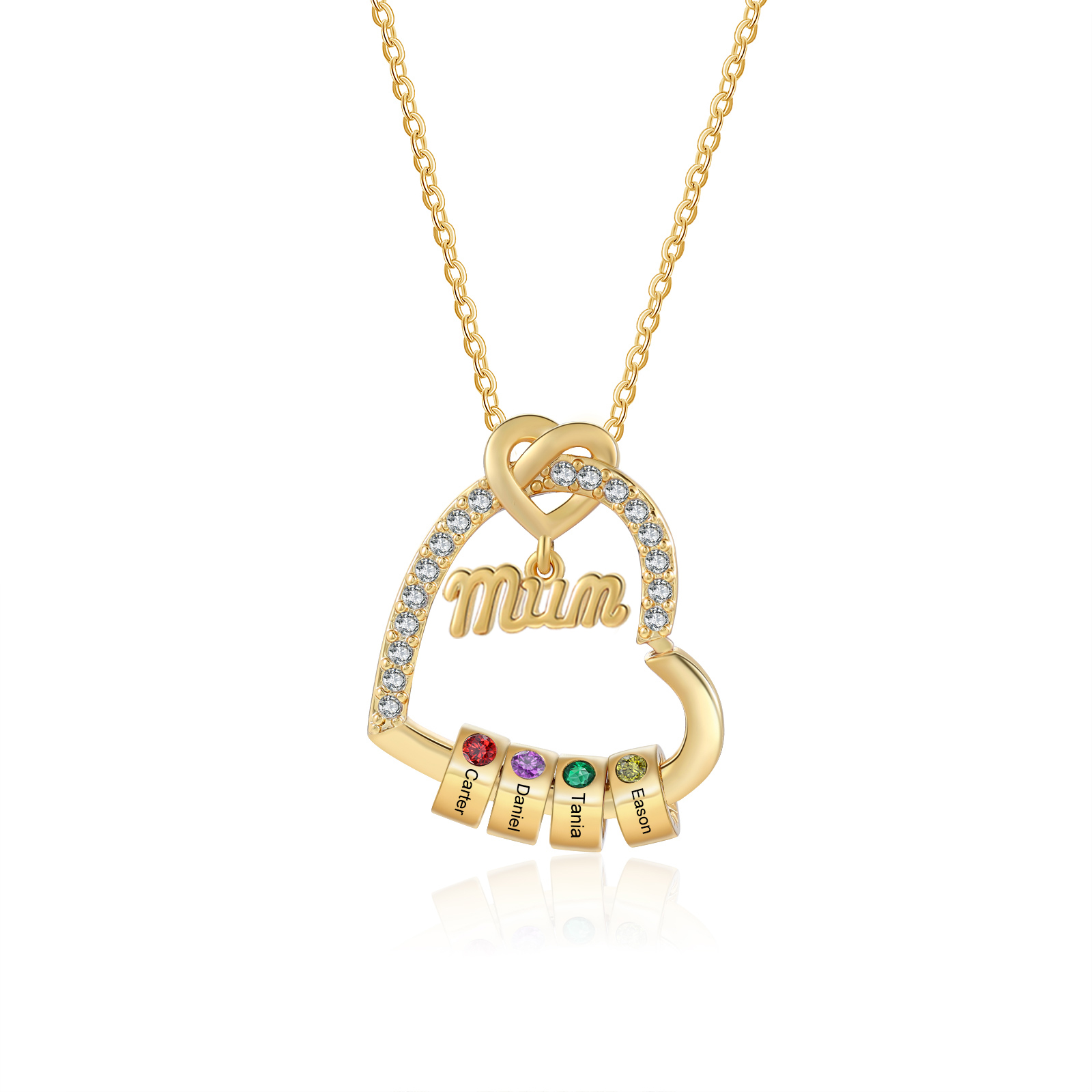 Personalised Birthstone Heart Necklace - Custom Title & 3 Names & 3 Birthstones Gift | Jessemade