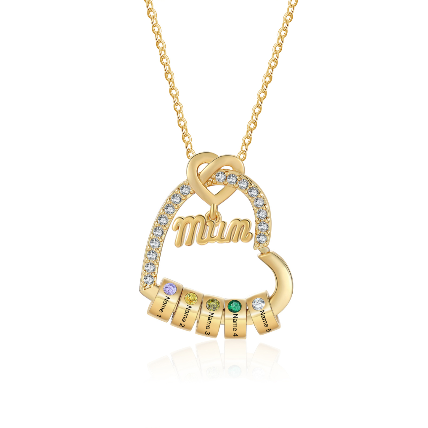 Personalised Birthstone Heart Necklace Customisable with 1-5 Names Gift for Nan Nana Mum | Jessemade