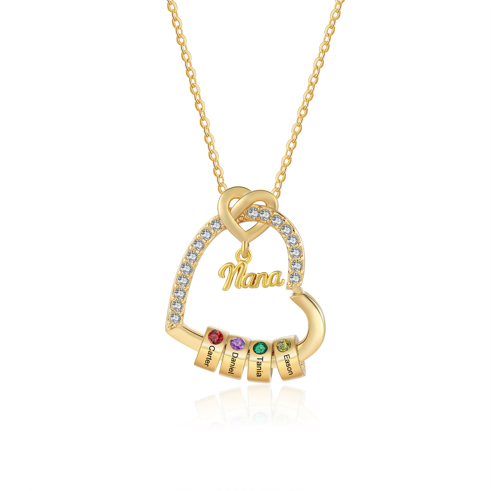 Personalised Birthstone Heart Necklace Customisable with 1-5 Names Gift for Nan Nana Mum | Jessemade