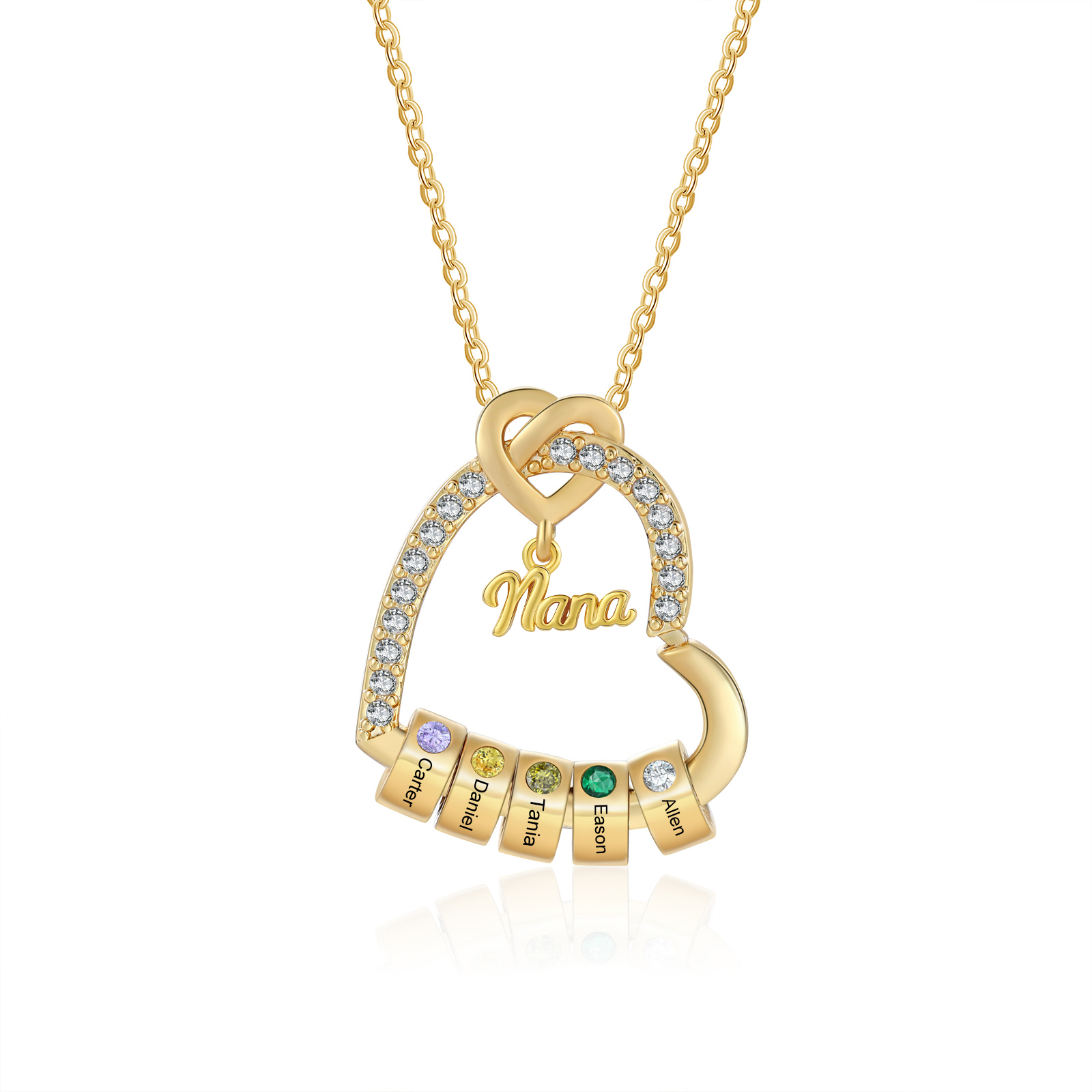 Personalised Birthstone Heart Necklace Customisable with 1-5 Names Gift for Nan Nana Mum | Jessemade
