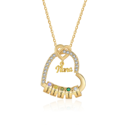 Personalised Birthstone Heart Necklace Customisable with 1-5 Names Gift for Nan Nana Mum | Jessemade