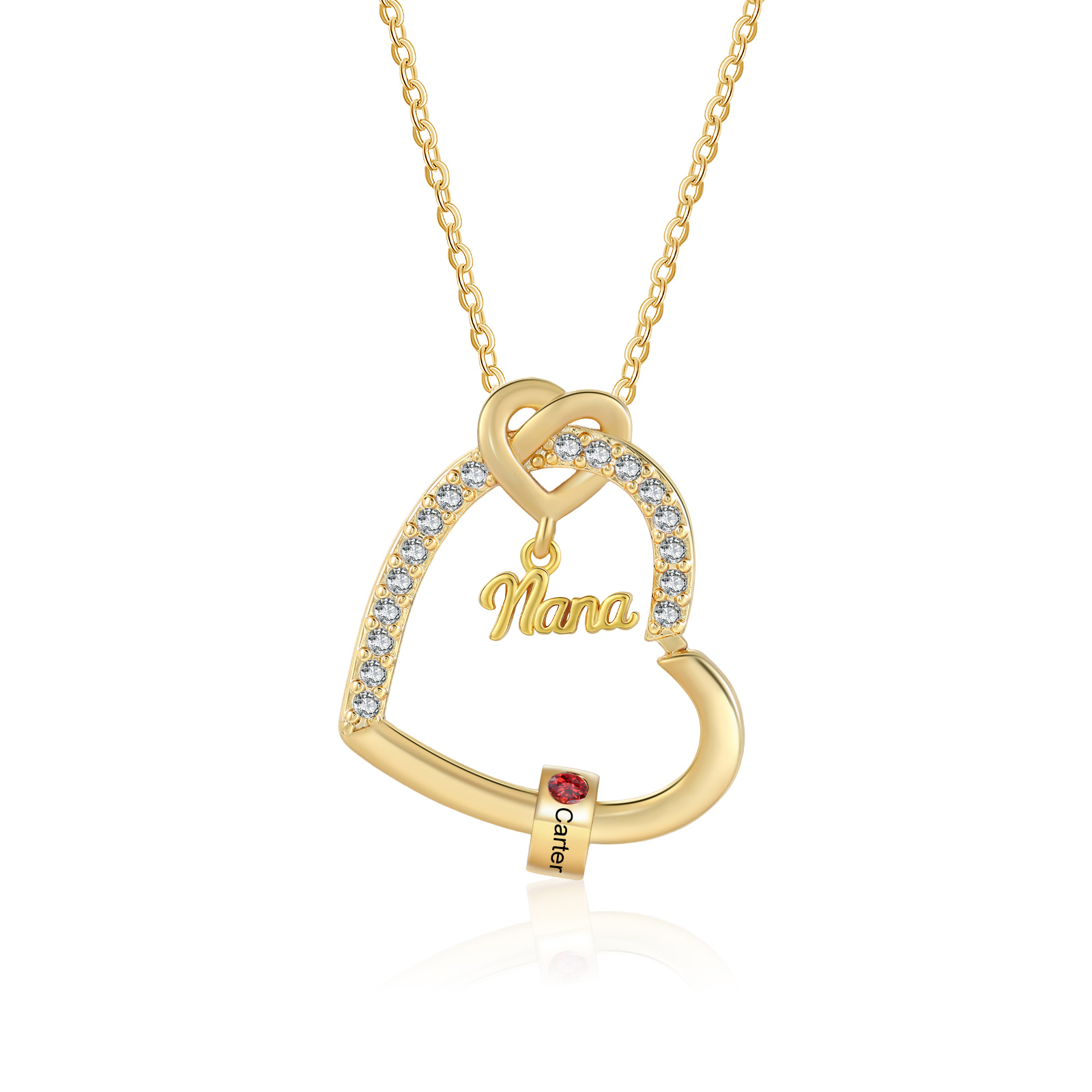 Personalised Birthstone Heart Necklace Customisable with 1-5 Names Gift for Nan Nana Mum | Jessemade