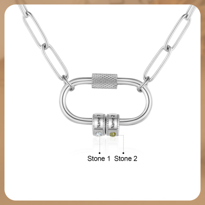 2 Names Personalised Birthstone Name Necklace – Custom Stainless Steel Chain with 2 Engraved Beads, Gold or Silver | Jessemade