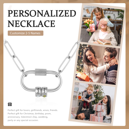 2 Names Personalised Birthstone Name Necklace – Custom Stainless Steel Chain with 2 Engraved Beads, Gold or Silver | Jessemade