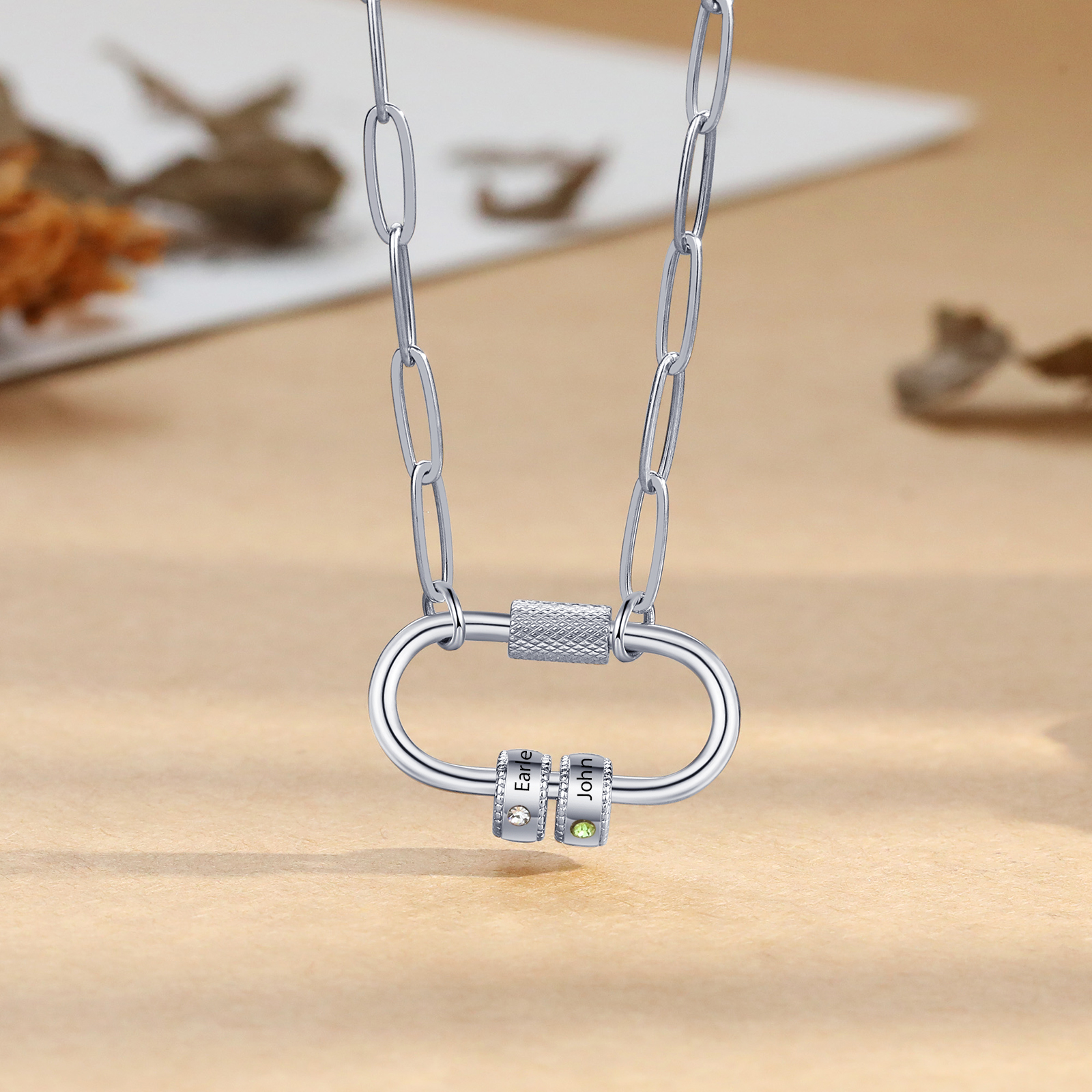 2 Names Personalised Birthstone Name Necklace – Custom Stainless Steel Chain with 2 Engraved Beads, Gold or Silver | Jessemade