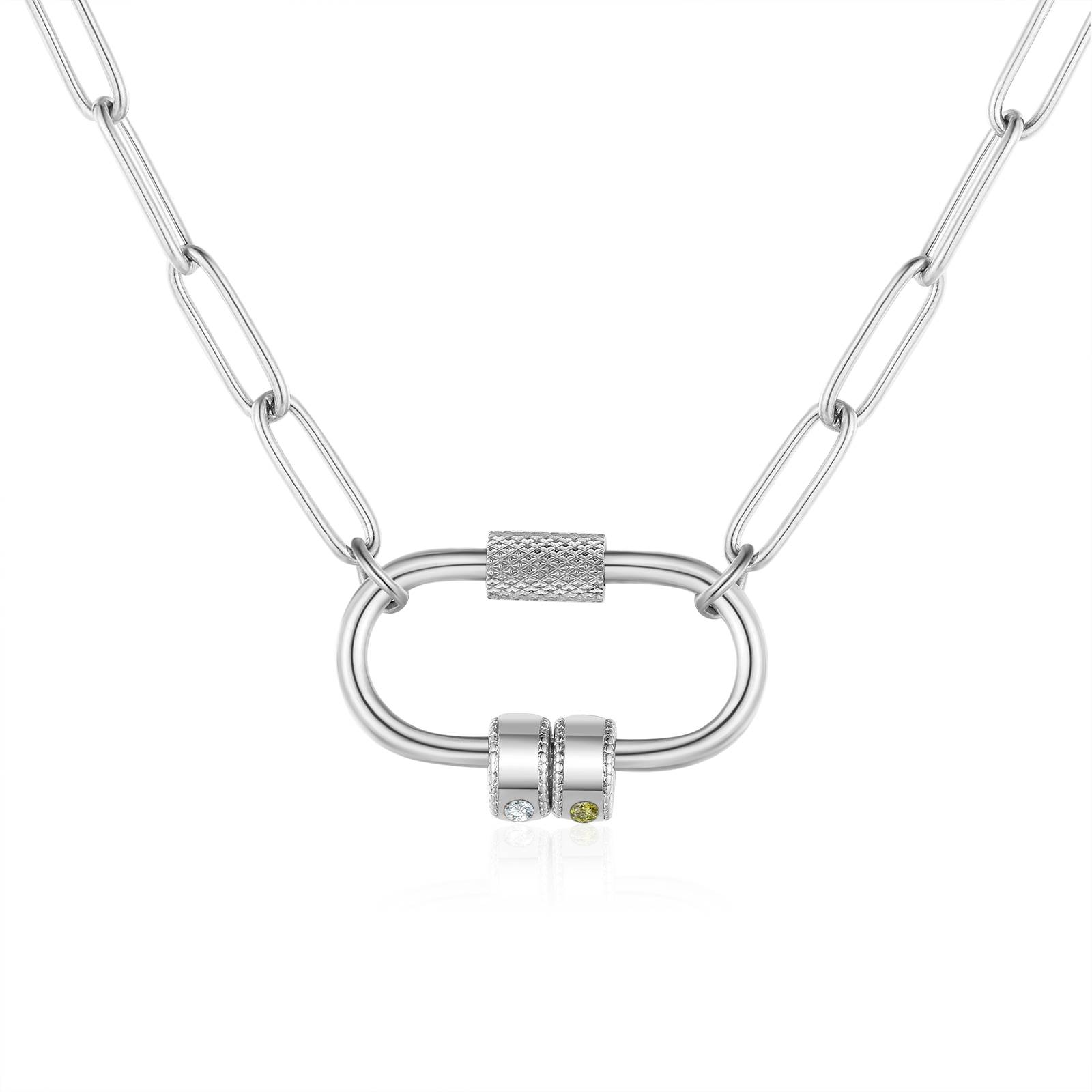 2 Names Personalised Birthstone Name Necklace – Custom Stainless Steel Chain with 2 Engraved Beads, Gold or Silver | Jessemade