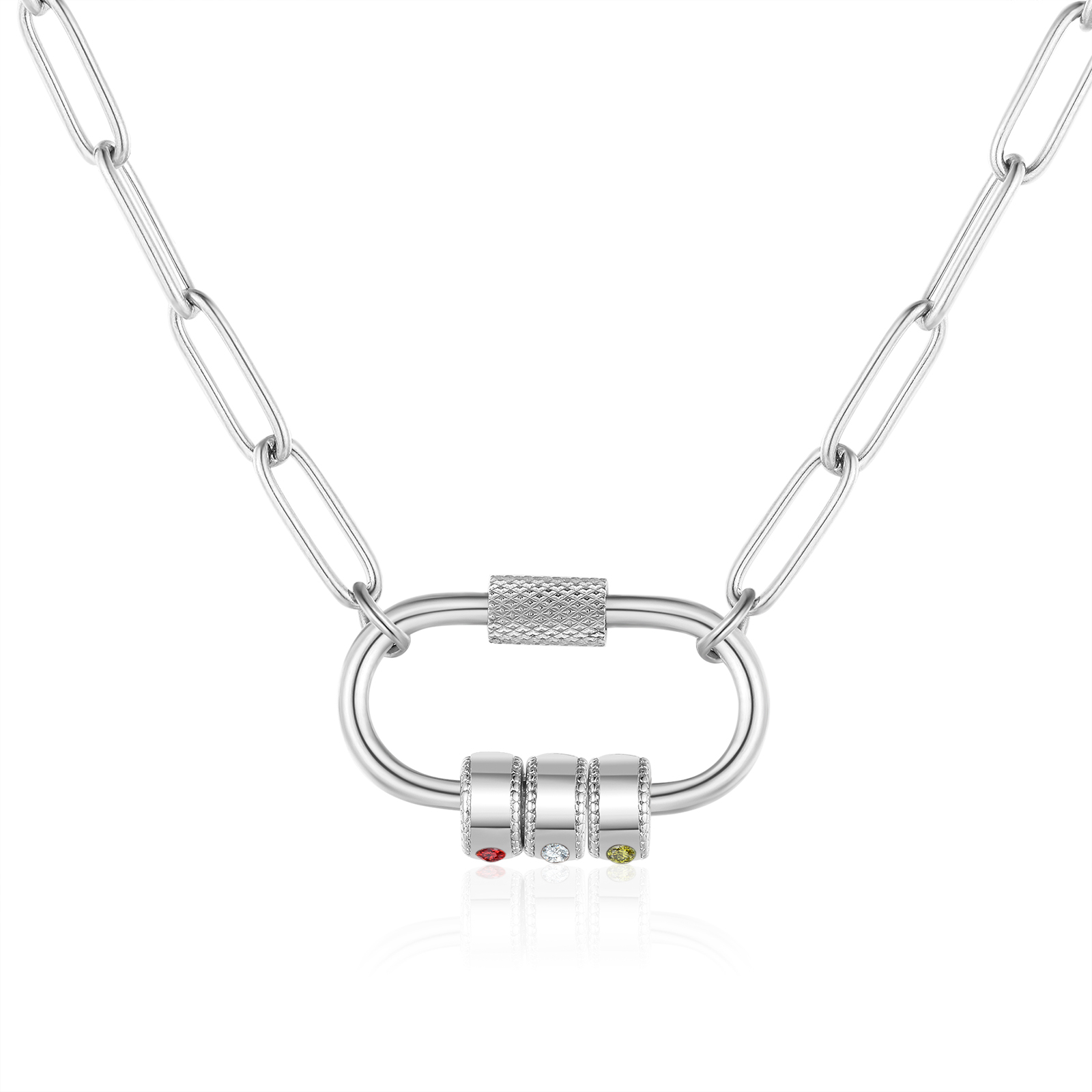 3 Names Personalised Birthstone Name Necklace – Custom Stainless Steel Chain with 3 Engraved Beads, Gold or Silver | Jessemade