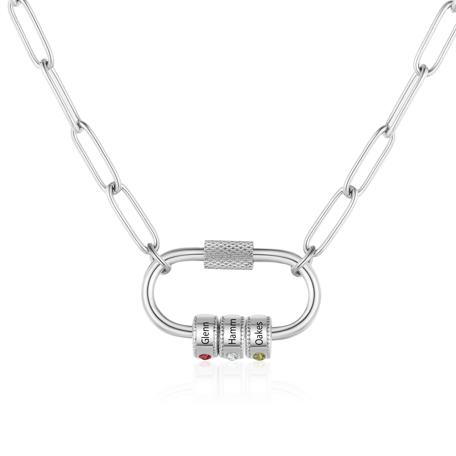 3 Names Personalised Birthstone Name Necklace – Custom Stainless Steel Chain with 3 Engraved Beads, Gold or Silver | Jessemade