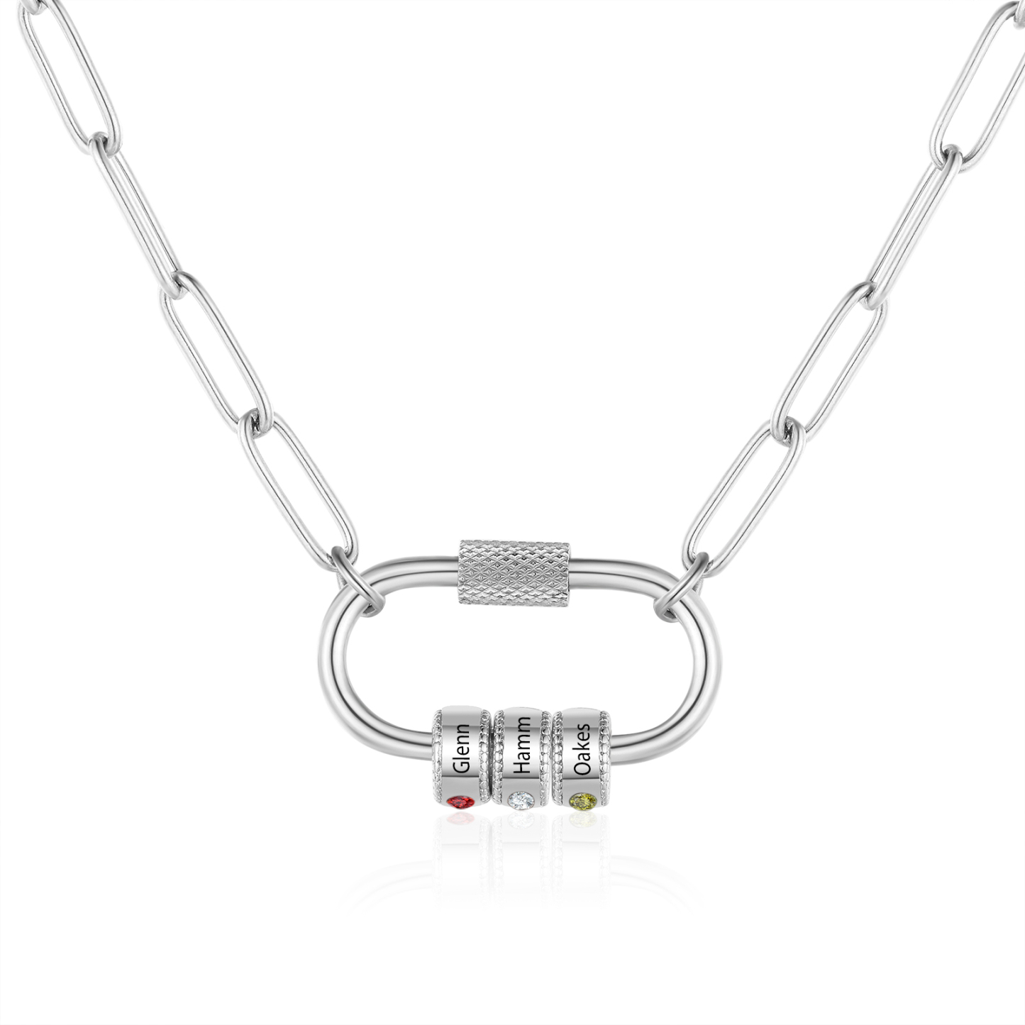 3 Names Personalised Birthstone Name Necklace – Custom Stainless Steel Chain with 3 Engraved Beads, Gold or Silver | Jessemade