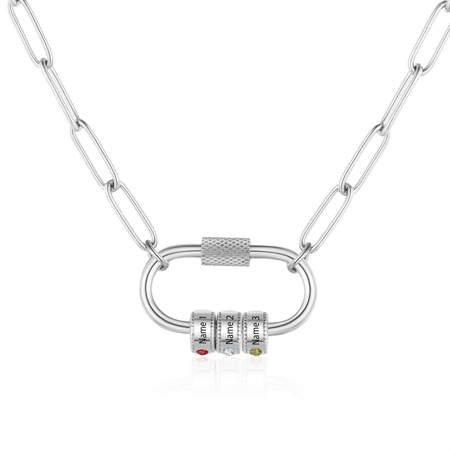 3 Names Personalised Birthstone Name Necklace – Custom Stainless Steel Chain with 3 Engraved Beads, Gold or Silver | Jessemade