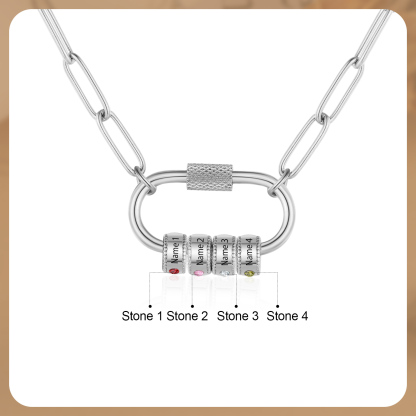 4 Names Personalised Birthstone Name Necklace – Custom Stainless Steel Chain with 4 Engraved Beads, Gold or Silver | Jessemade