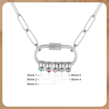 5 Names Personalised Birthstone Name Necklace – Custom Stainless Steel Chain with 5 Engraved Beads, Gold or Silver | Jessemade