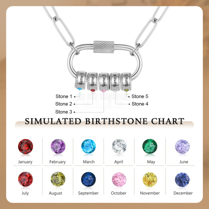 5 Names Personalised Birthstone Name Necklace – Custom Stainless Steel Chain with 5 Engraved Beads, Gold or Silver | Jessemade