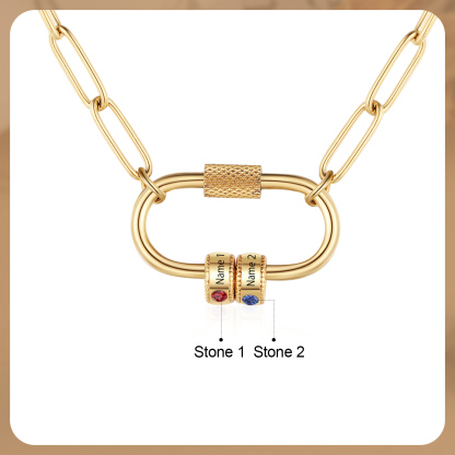 2 Names Personalised Birthstone Name Necklace – Custom Stainless Steel Chain with 2 Engraved Beads, Gold or Silver | Jessemade